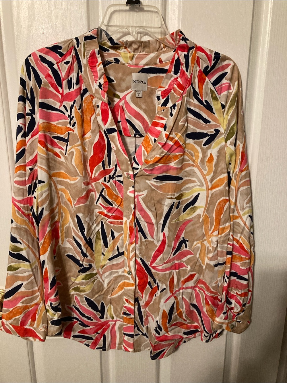 50% off in 3+ bundle, NIC+ZOE Multicolor Leaf-Print v-neck blouse